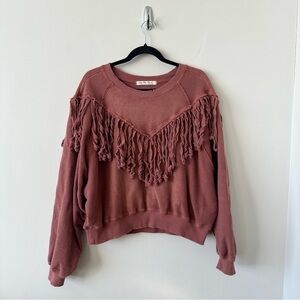 RARE-Free People-Let’s Hang Tassel Burnout Raw Edge Sweatshirt (Size:Medium)